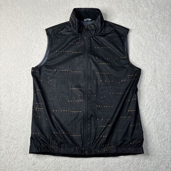 Salomon Light Shell Outdoor Vest Women's Size XL Black Script Time To Lap Run - Picture 1 of 16